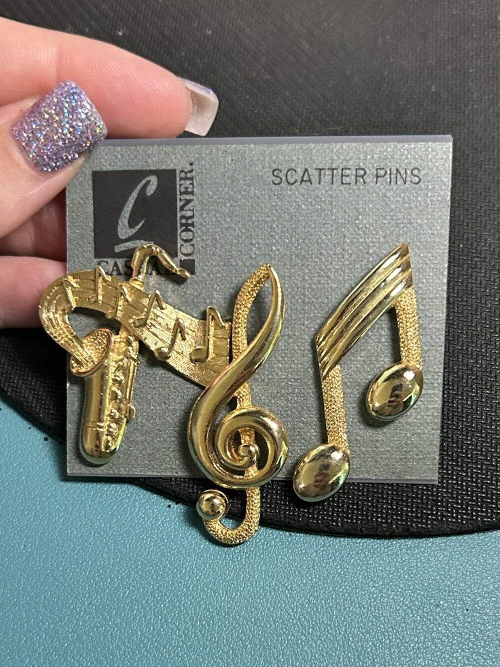 Vintage JJ Jonette Casual Corner Gold-Tone Music Scatter Pin Set NIP